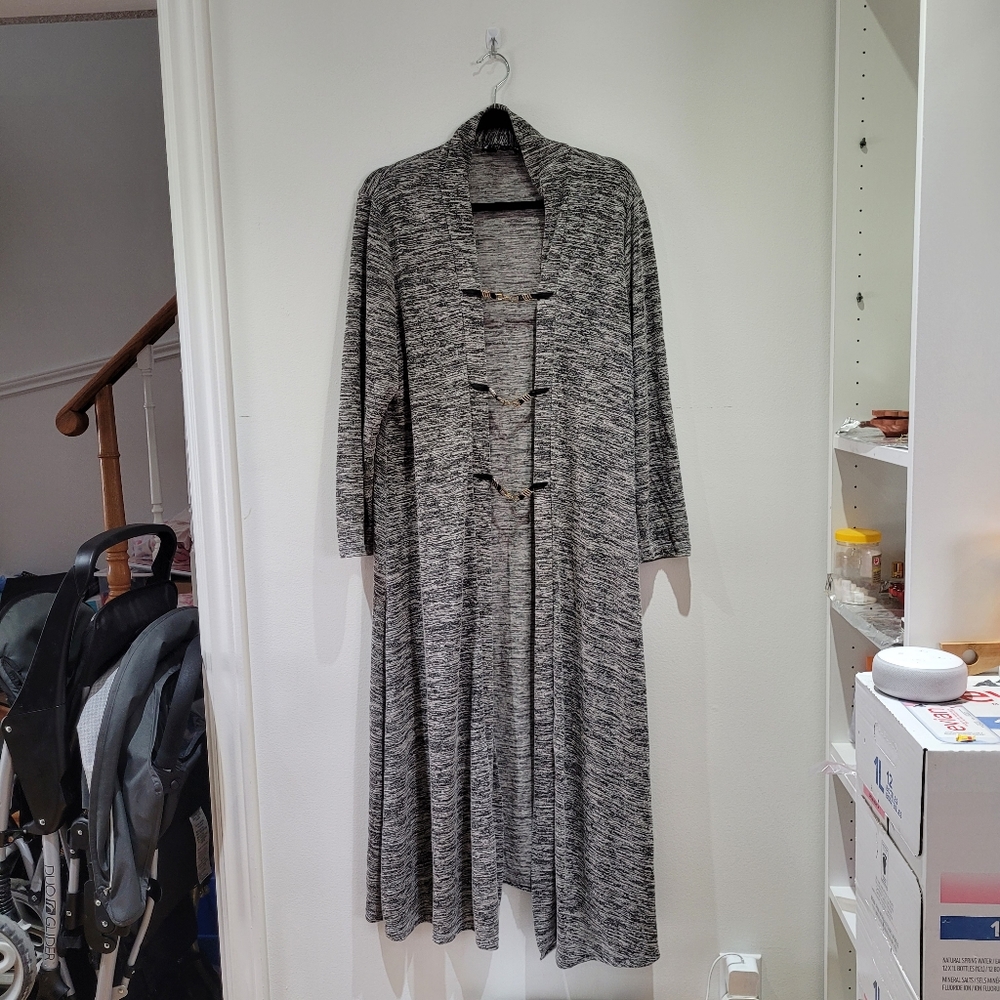 Long sleeve floor length cardigan with buckles